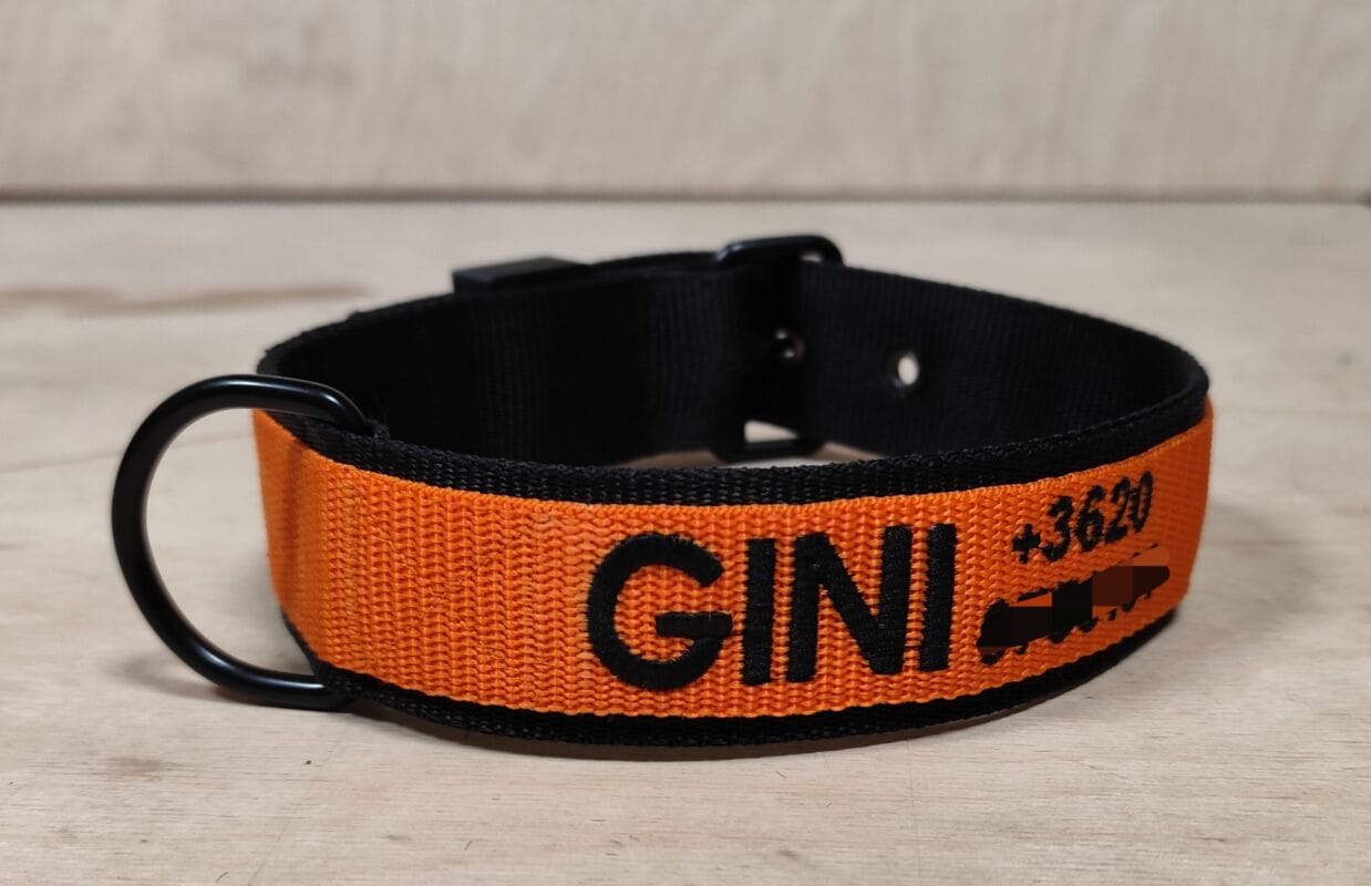 Kétszínű egyedi nyakörv névvel+telefonszámmal vagy grafikával 4 cm széles